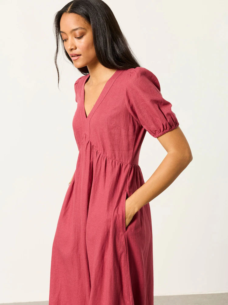 FatFace Remi Rust Brown Linen Dress
