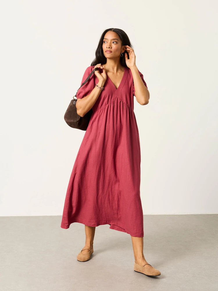 FatFace Remi Rust Brown Linen Dress
