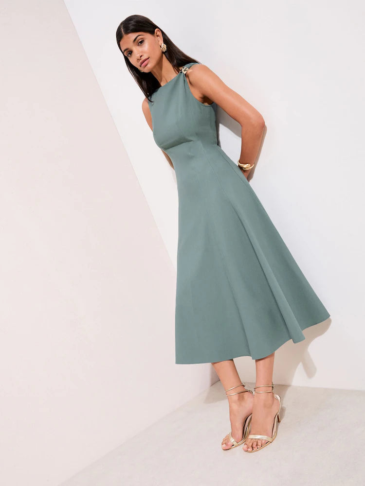 Friends Like These Green Tailored Seam Detail Hardware Dress