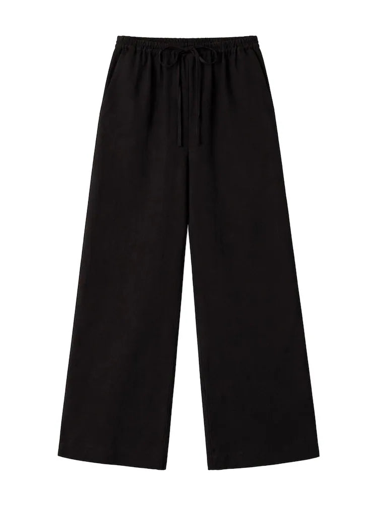 Ro&Zo Black Petite Drawstring Trousers With Linen