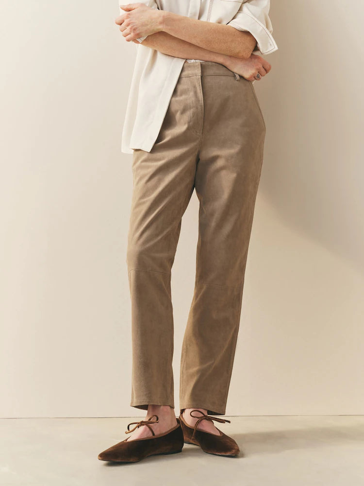 Nothing Ordinary Stone Slim Real Suede Leg Trousers