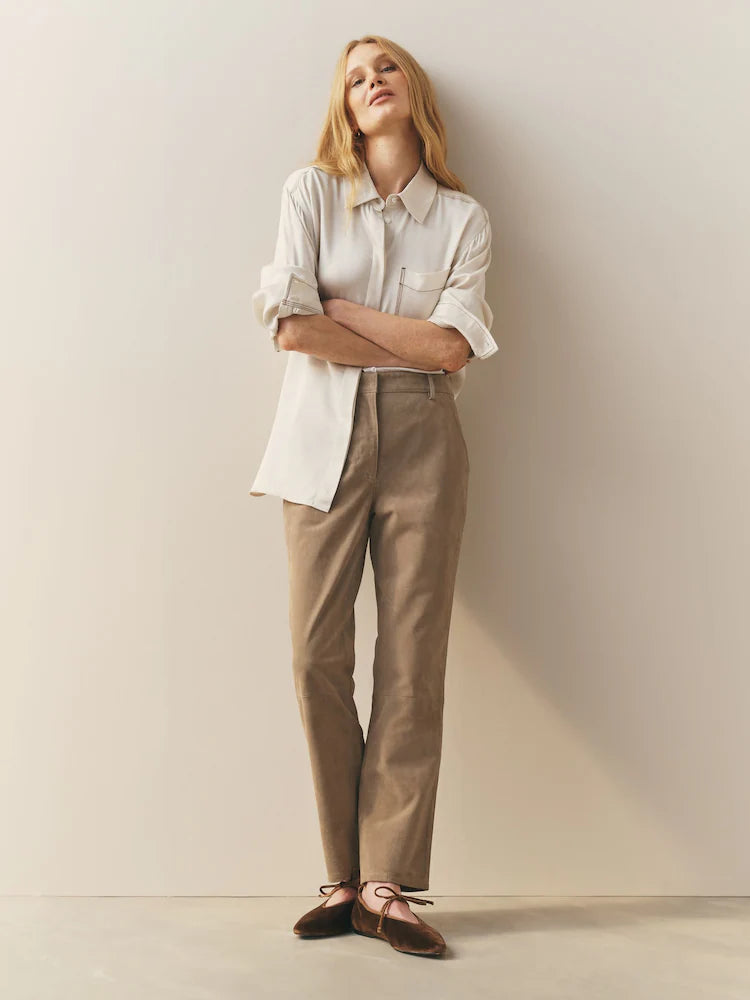 Nothing Ordinary Stone Slim Real Suede Leg Trousers