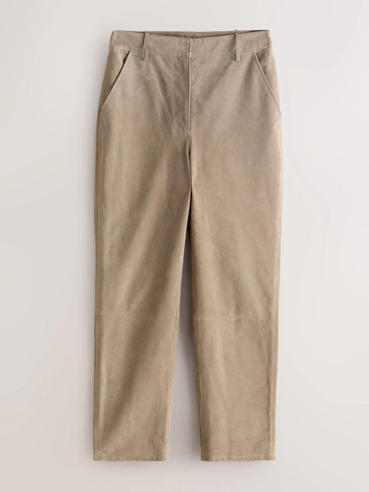 Nothing Ordinary Stone Slim Real Suede Leg Trousers