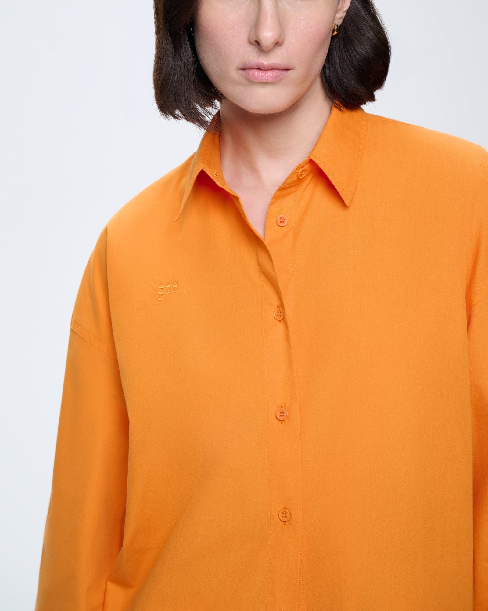 Womens Cotton Poplin Overshirt—Saffron Orange