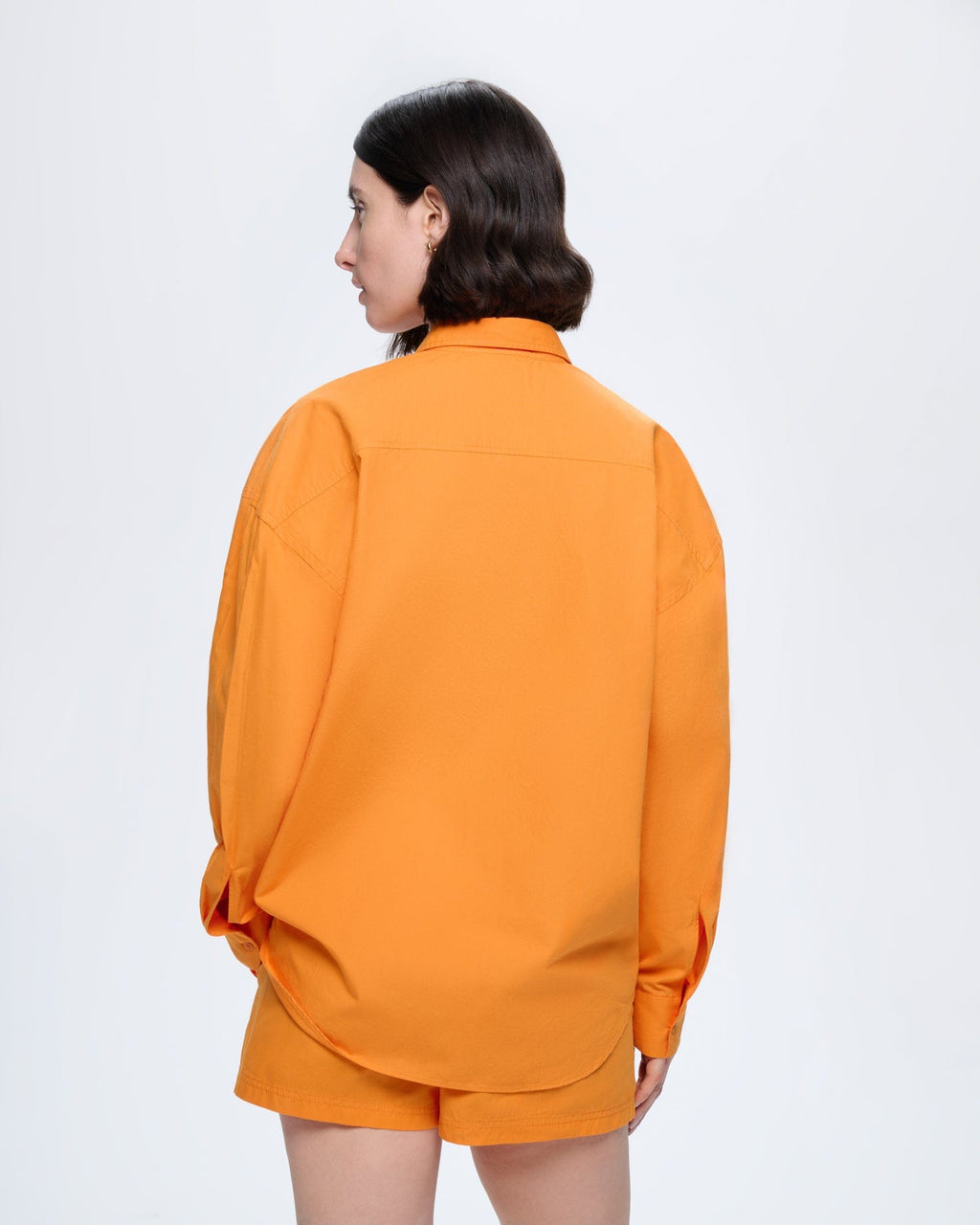 Womens Cotton Poplin Overshirt—Saffron Orange
