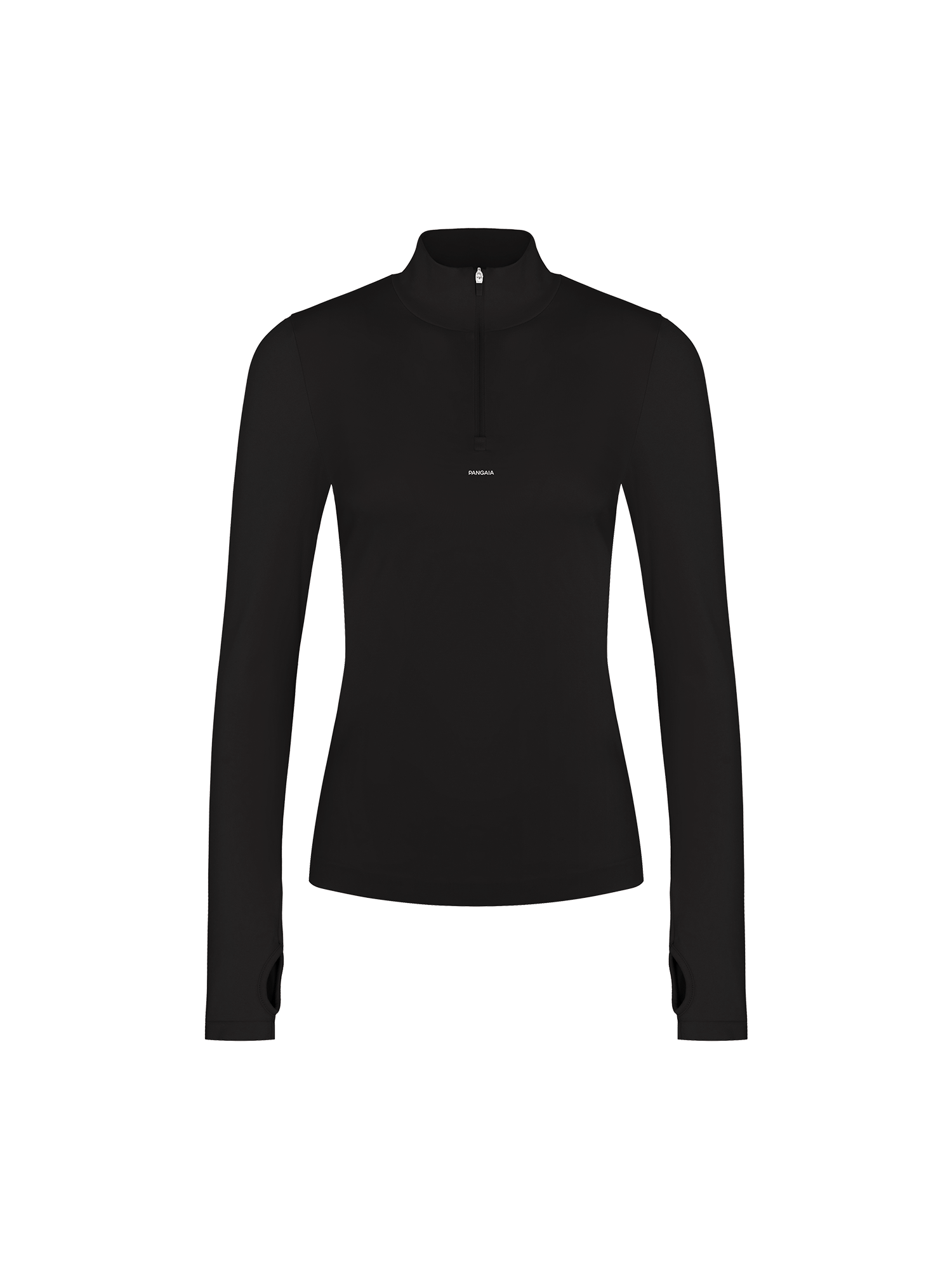 Womens 99% Bio-Based Zipped Long Sleeve Top—Black