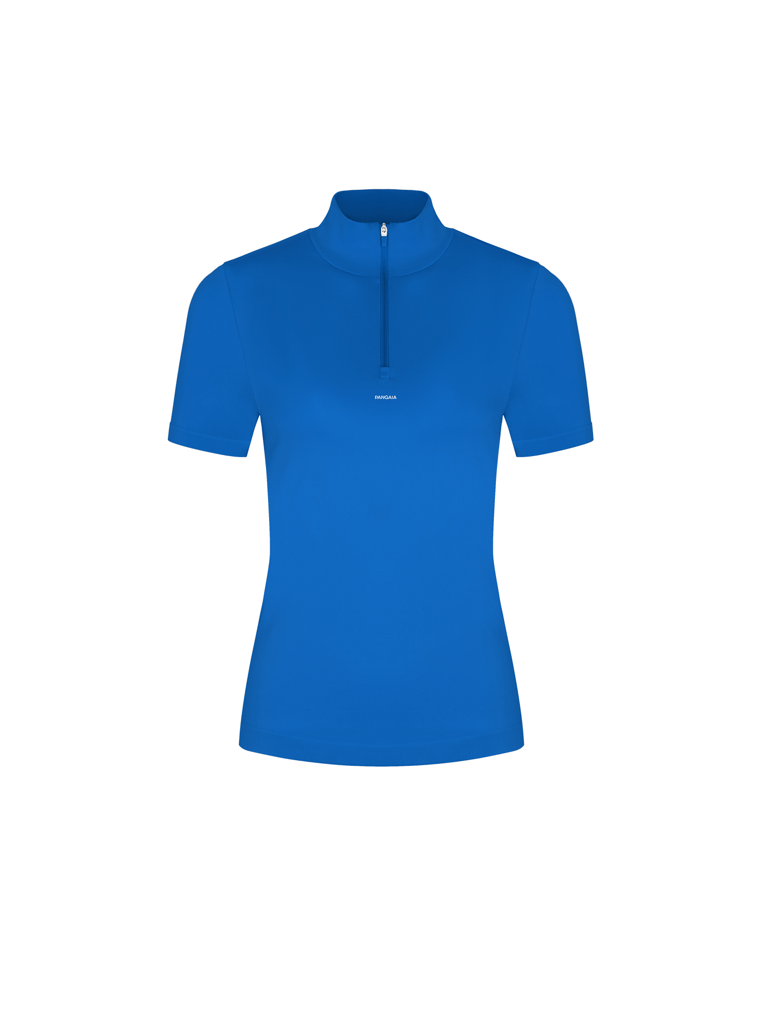 Womens 99% Bio-Based Zipped Short Sleeve Top—Gaia Blue