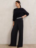 Reiss Navy Sonnie Petite Elasticated-Waist Wide-Leg Trousers