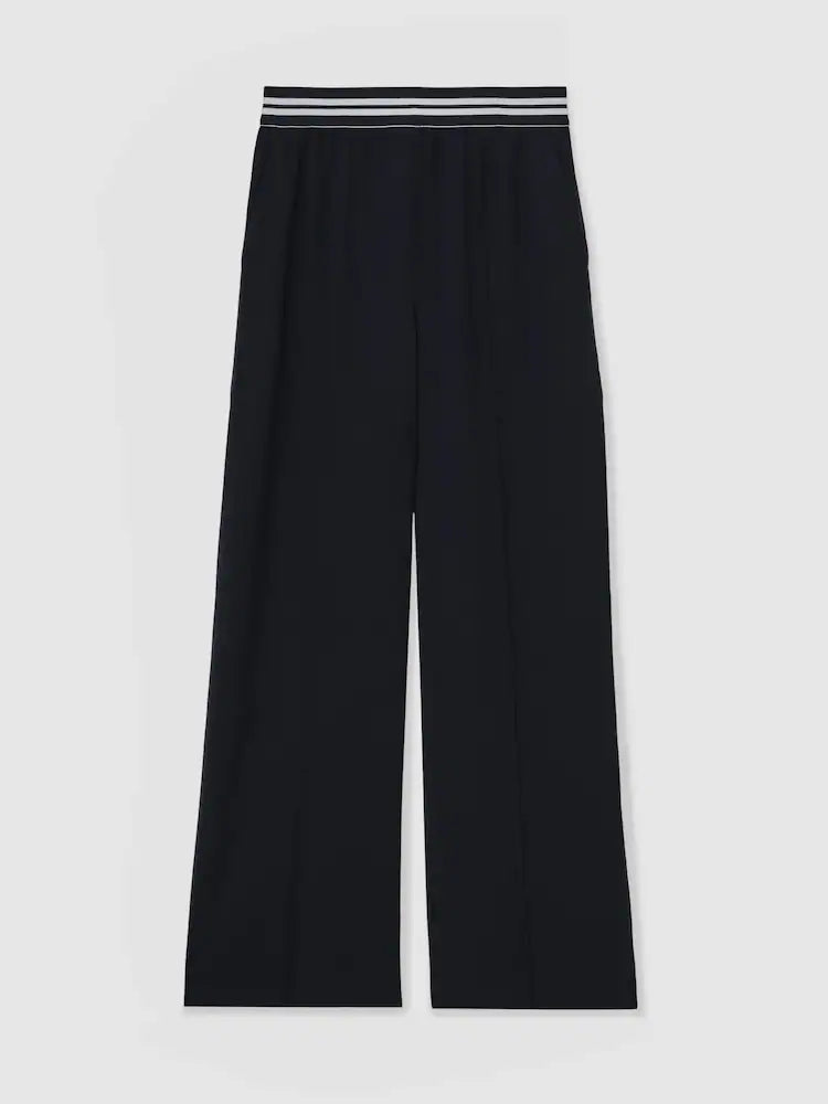 Reiss Navy Sonnie Petite Elasticated-Waist Wide-Leg Trousers