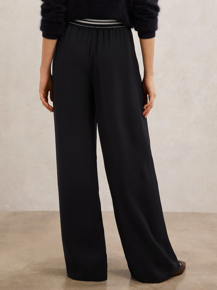 Reiss Black Athena Atelier Wool Stud Flared Trousers
