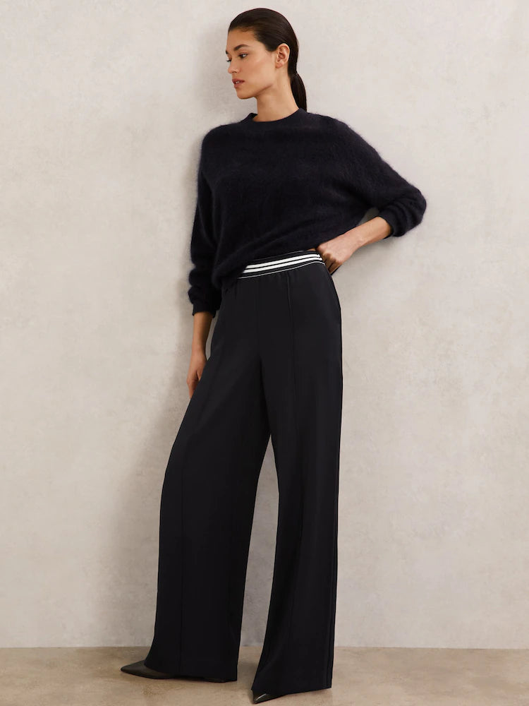 Reiss Black Athena Atelier Wool Stud Flared Trousers
