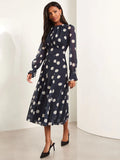 Lipsy Navy Blue Long Sleeve Underbust Fit And Flare Midi Dress