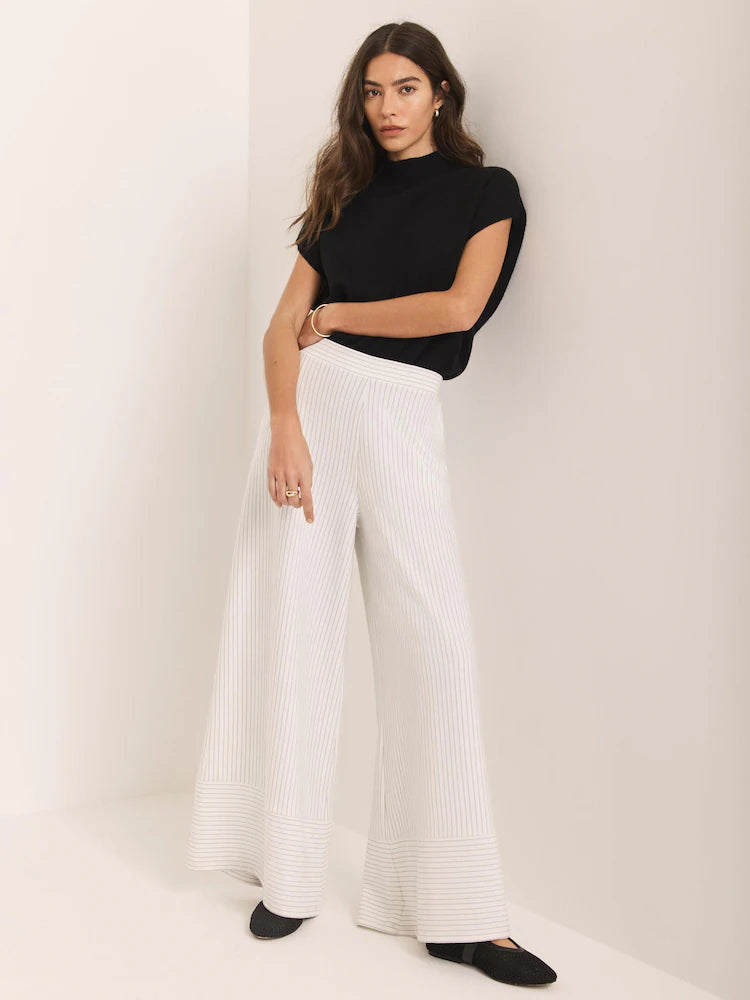 Mint Velvet Natural Pinstripe Wide Trousers