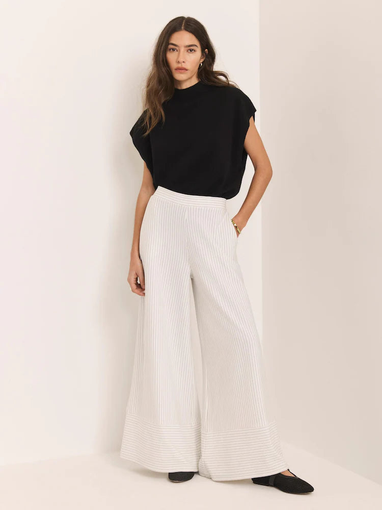 Mint Velvet Natural Pinstripe Wide Trousers