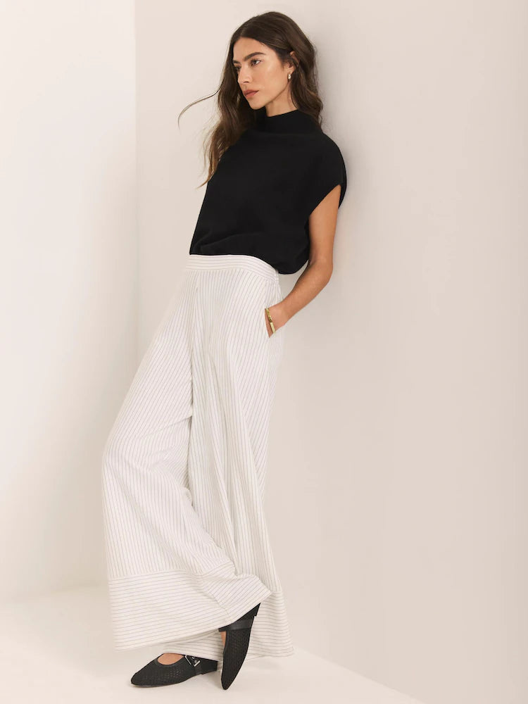 Mint Velvet Natural Pinstripe Wide Trousers