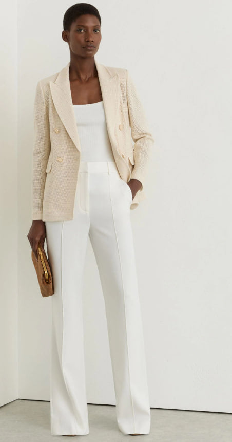 Reiss Ivory Quinn Petite Wide-Leg Seam-Detail Trousers