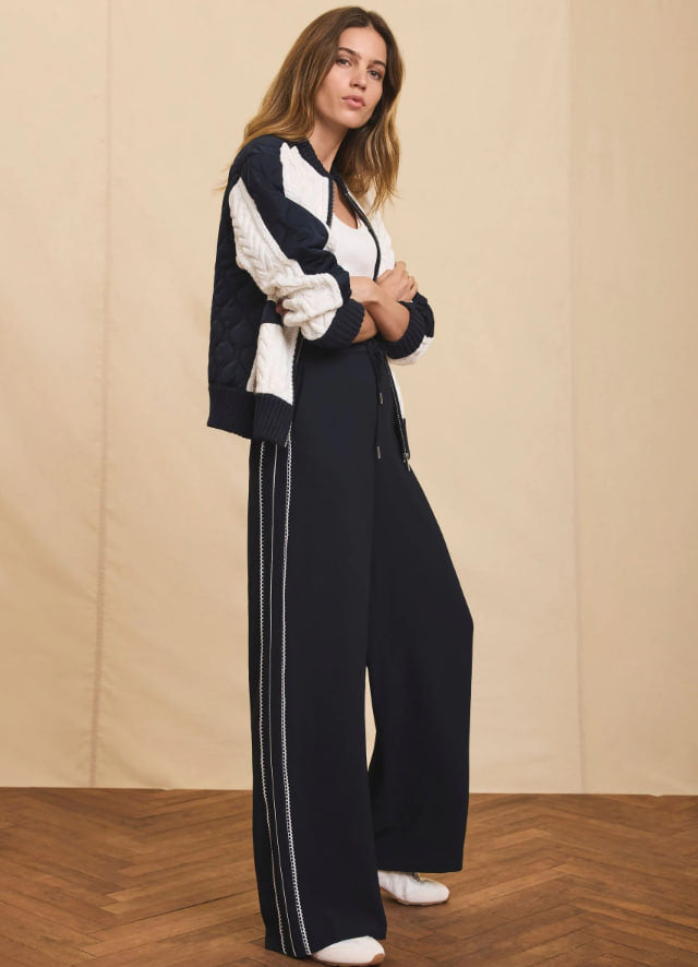 Mint Velvet Blue Scallop Striped Wide Trousers
