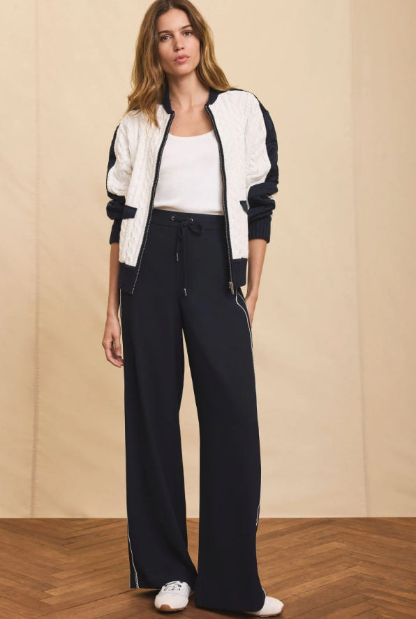Mint Velvet Blue Scallop Striped Wide Trousers