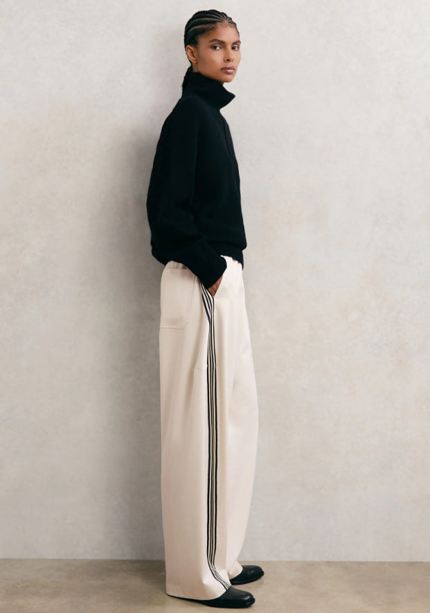 Reiss Cream Elle Barrel-Leg Side-Stripe Trousers