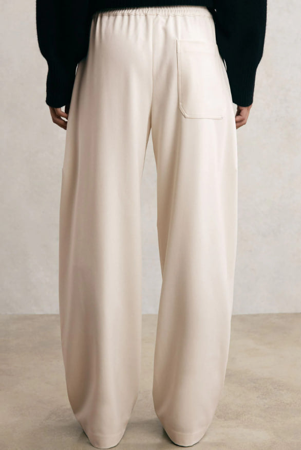 Reiss Cream Elle Barrel-Leg Side-Stripe Trousers