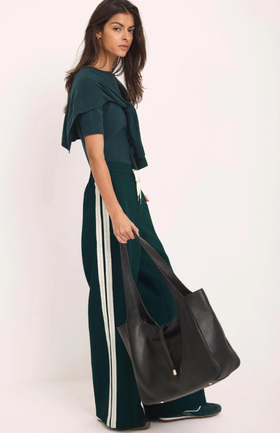 Mint Velvet Green Side Stripe Wide Trousers