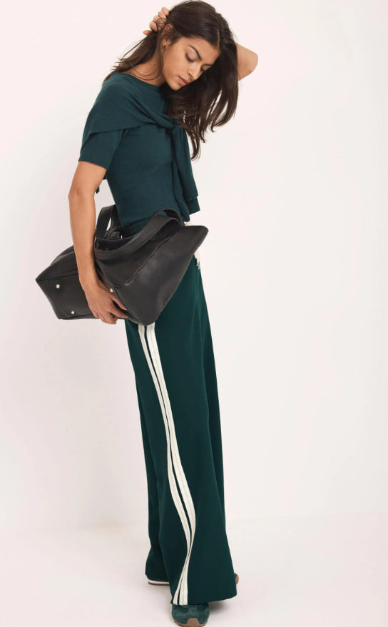 Mint Velvet Green Side Stripe Wide Trousers